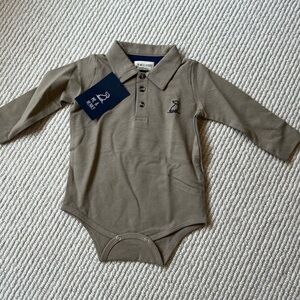 NWT Me & Henry boys “Seymour Polo Onesie” in khaki, size 12-18 month.
